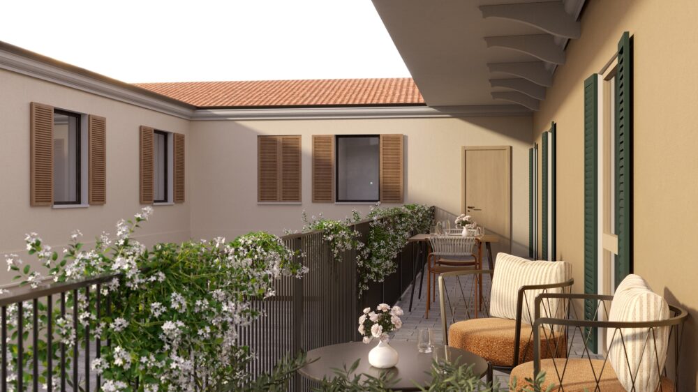 Terrazza appartamento con tavolini