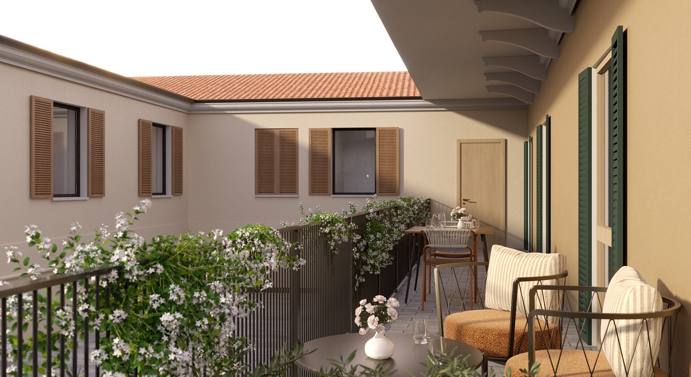 Terrazza appartamento con tavolini